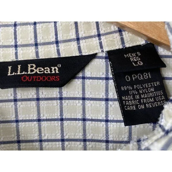 LL Bean Outdoors Textured Long Sleeve Shirt Camping Men’s L Reg Khaki Check - Picture 5 of 16